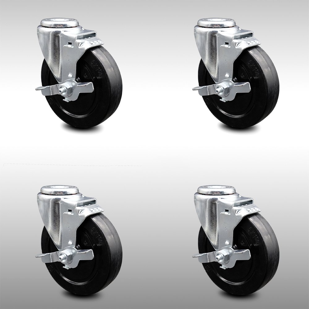 Stainless Steel Soft Rubber Swivel Bolt Hole Caster Set of 4 w/5" x 1.