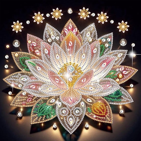 White Lotus 5D Diamond Art Kit 30x30cm, Lotus Special Shaped 5D DIY Partial Drill Diamond Art Kit for Beginners, 11.81x11.81 in Home Decor, BD