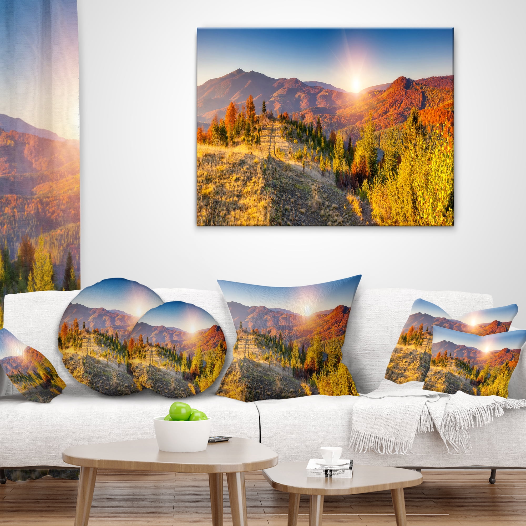 Designart Majestic Fall Mountains Range - Landscape Printed Throw Pillow - 12x20