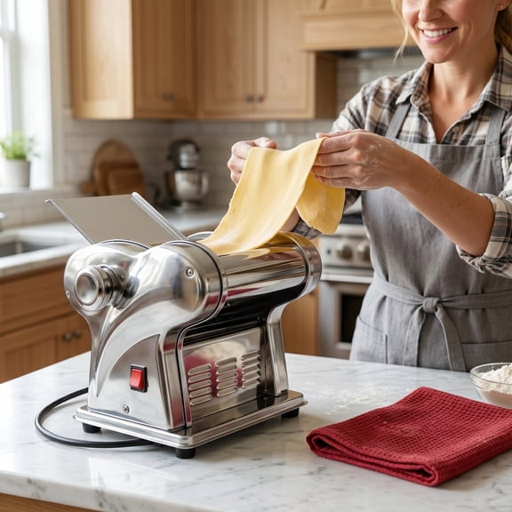 Zateety Stainless Steel Adjustable Thickness Dough Roller Cutter 2 Blades Ramen Noodles Pasta Maker