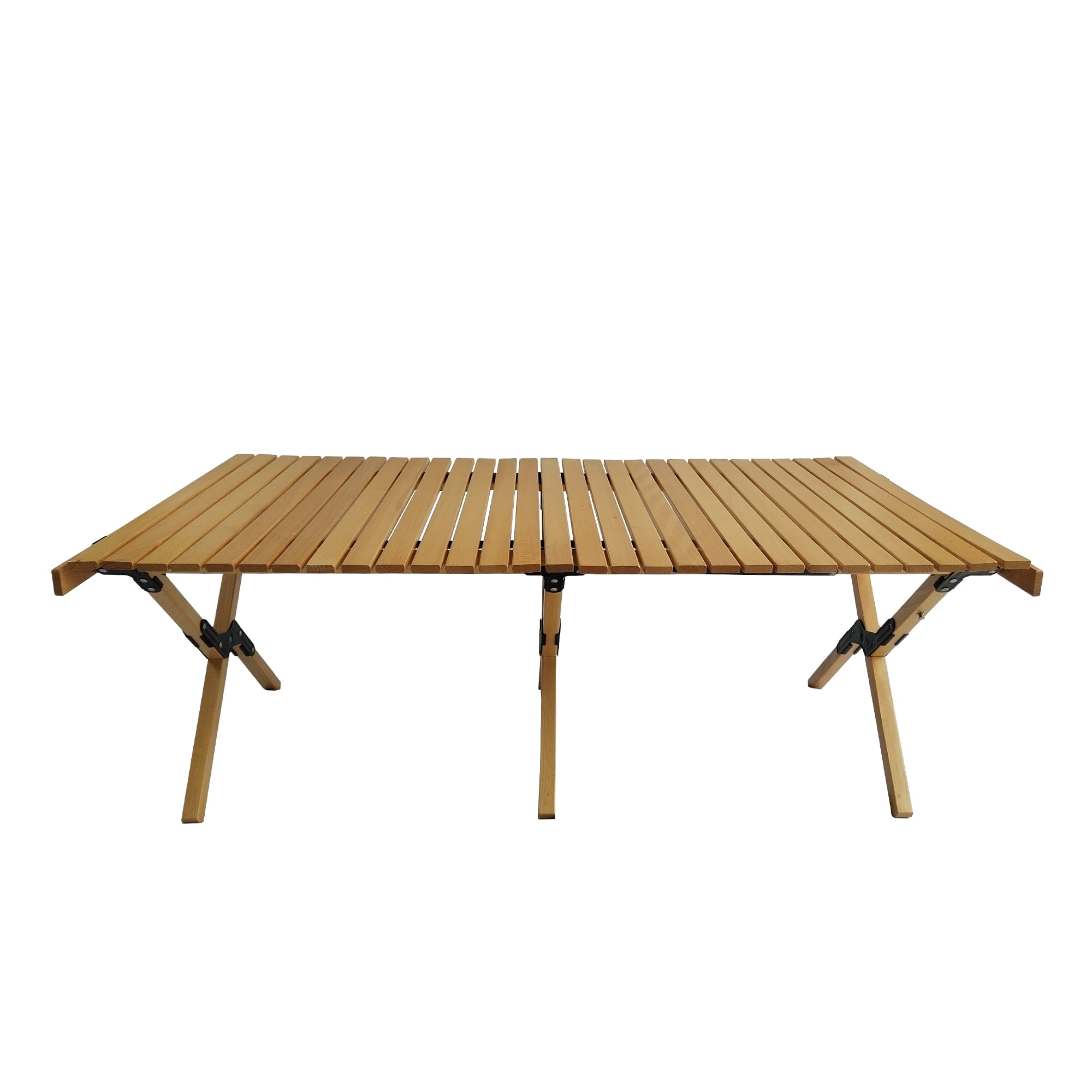 Multifunctional Folding Table, Portable Wooden Outdoor Dining Table for Camping Backyard Party, Natural