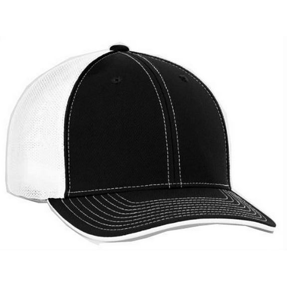 Pacific Headwear Trucker Flexfit Cap Hat Moisture-wicking (Black/White, S/M)