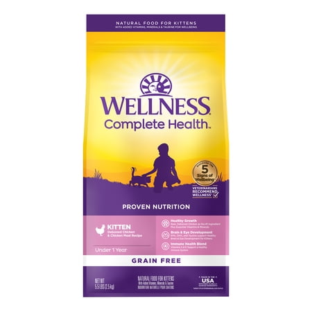 Wellness Complete Health Kitten Dry Cat Food, Natural, Grain Free Kibble, Chicken Recipe, 5.5 lb Bag