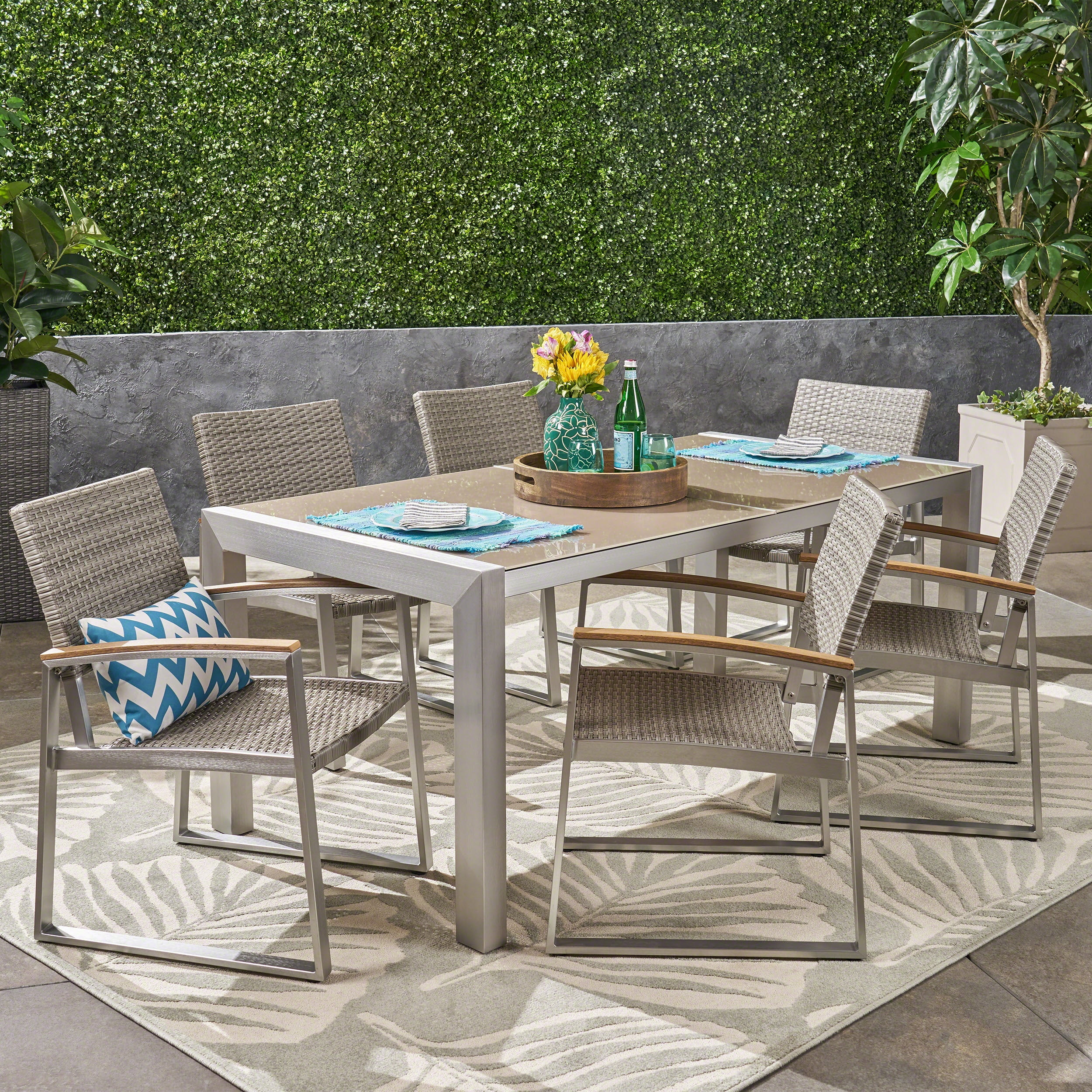 Wicker Outdoor Dining Table With Glass Top - Aiden Outdoor Wicker Side ...