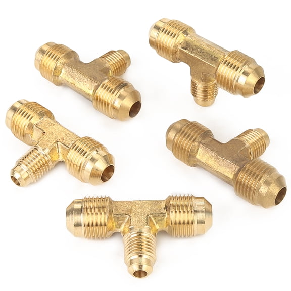 LTWFITTING Brass 3/8" x 3/8" x 1/4" OD Flare Reducing Tee,Brass Flare Tube Fitting(Pack of 5)
