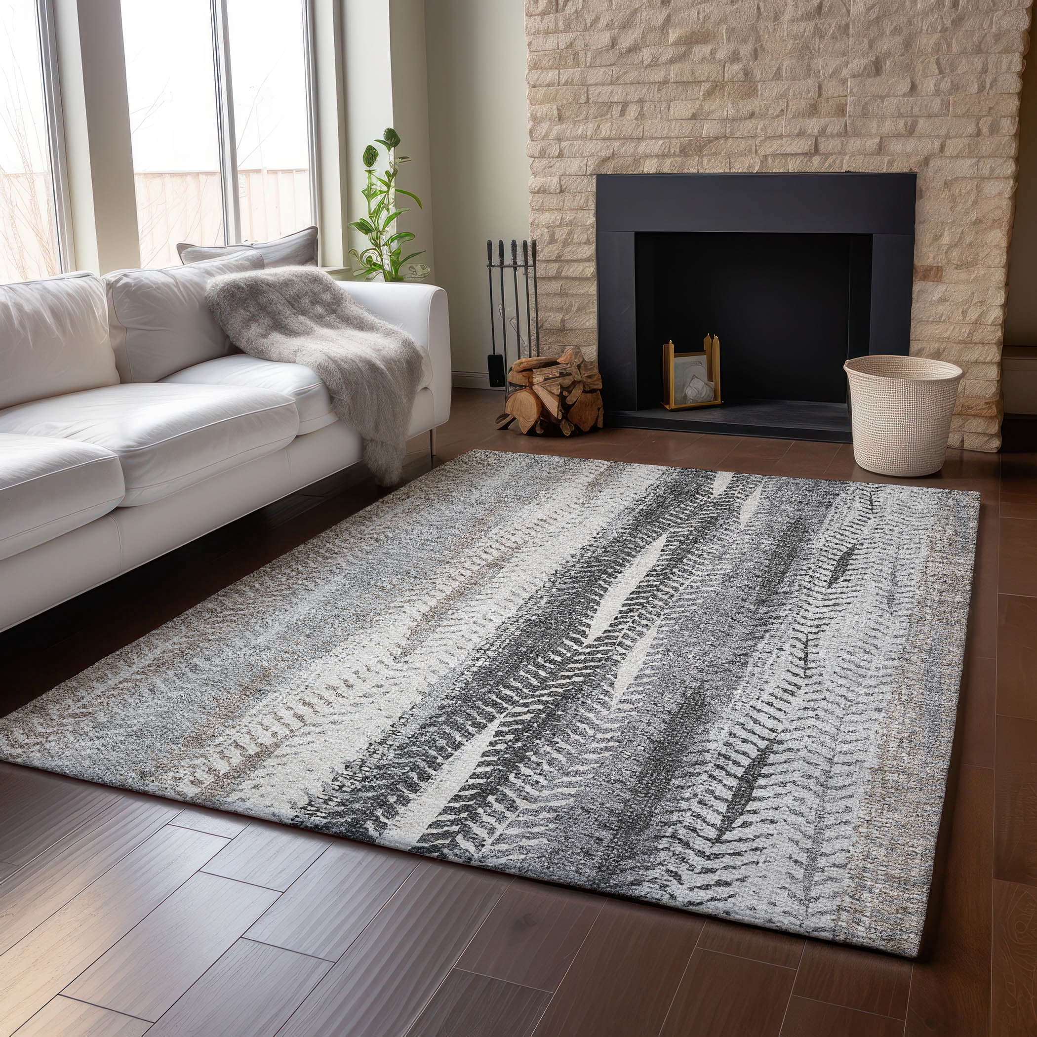 Addison Rugs Mayfield Washable Transitional Stripes Khaki Rectangle Rug, 8' x 10'