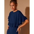 thumbnail image 5 of Navy Blue Womens Ruffle Hem Long Sleeve Round Neck Maxi Dress For Dates Parties All Seasons, 5 of 7