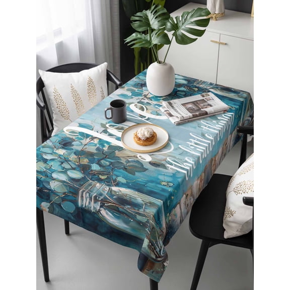 Blue Teal Spring Floral Tablecloth Rectangle Table Cloths 54x108, Waterproof Tablecloth Outdoor Table Cloth, Modern Botanical Oil Painting Art Washable Table Cover for Kitchen Dinning Party