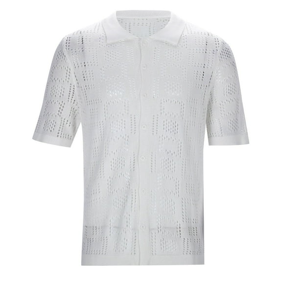 ZZHZGZ Late July Mens Tie Dye Men's Short Sleeve Summer Knit Shirts Casual Lapel Hollow Out Textured Shirts Button down Breathable Knitted Shirt 4Th of July Mens Yellow Shirt L