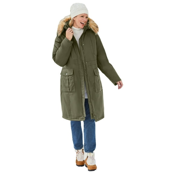 Woman Within Plus Size Arctic Parka Jacket & Hood 40" Knee Length Down Blend Long Winter Coat