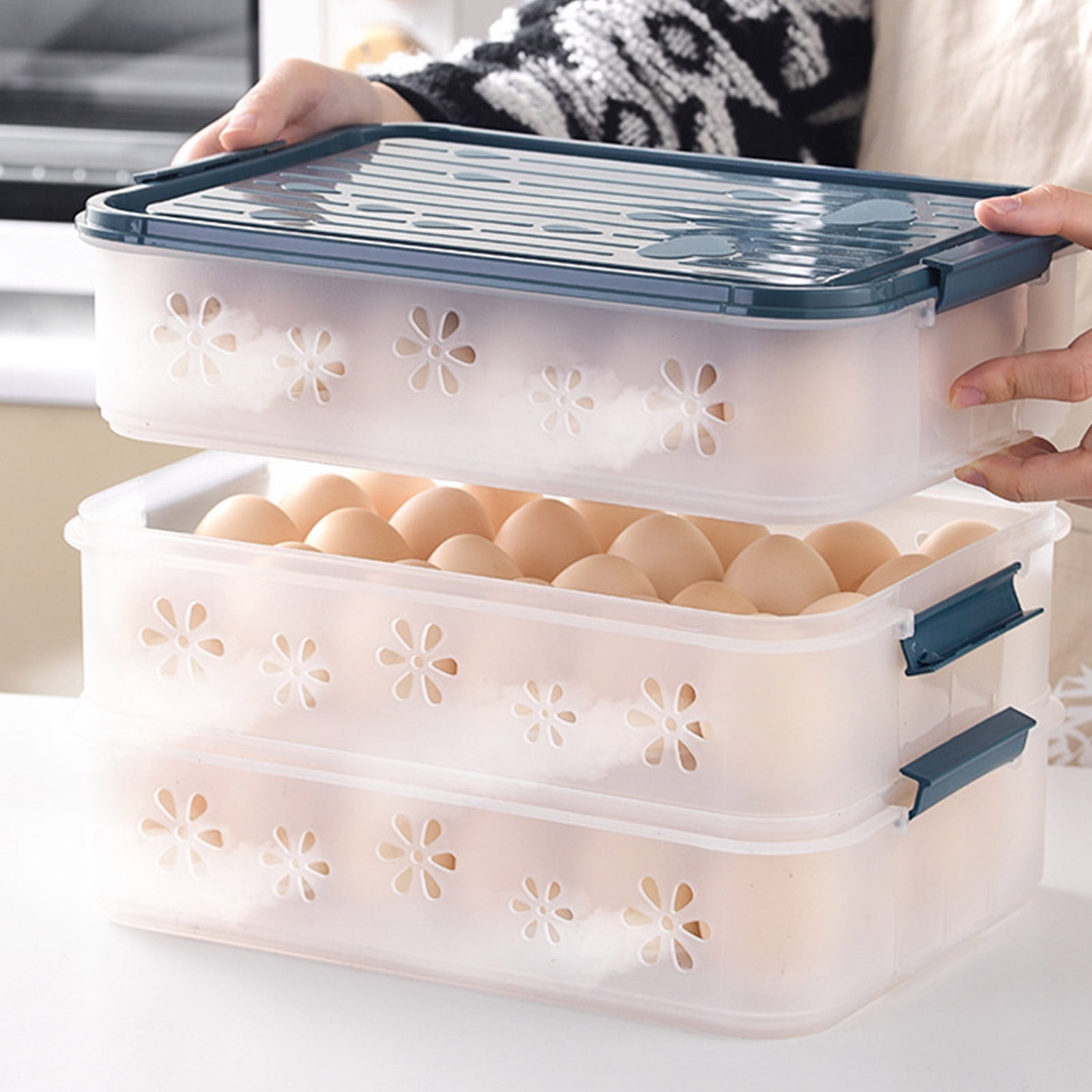 24/48 Grid Egg Container for Refrigerator Stackable Egg Storage Tray Organizer