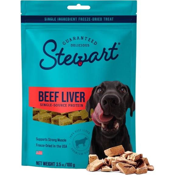 Stewart Freeze Dried Raw Beef Liver Training Treats or Meal Topper for Dogs, 3.5 oz Pouch