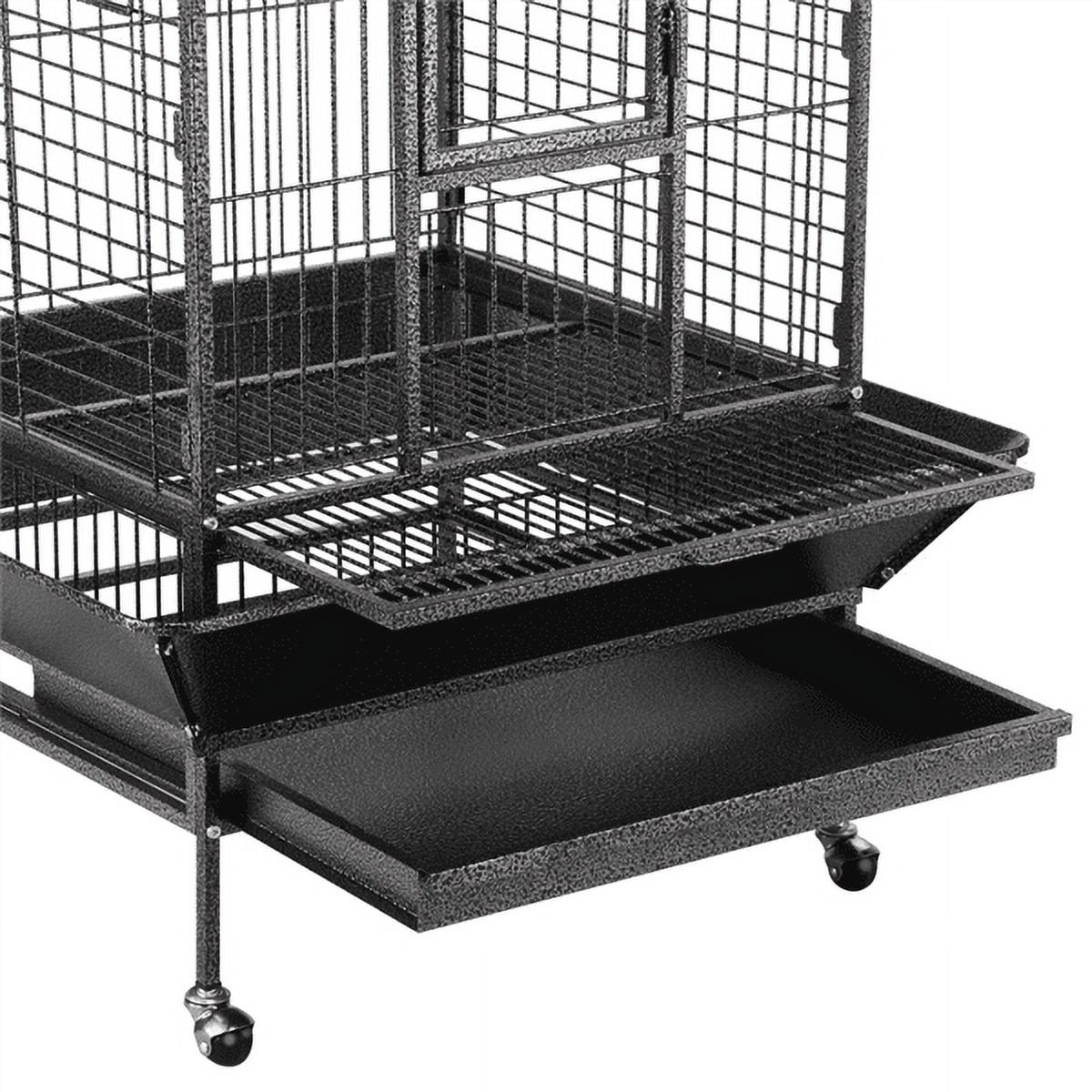 Extra Large Bird Cage with Rolling Stand, 3 Feeding Bowls and 2 Perches, Black