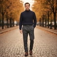 thumbnail image 3 of HBDesign Mens Herringbone Cotton Blend Dress Pants Slim Fit Cuffed Fall Winter Trousers, 3 of 7