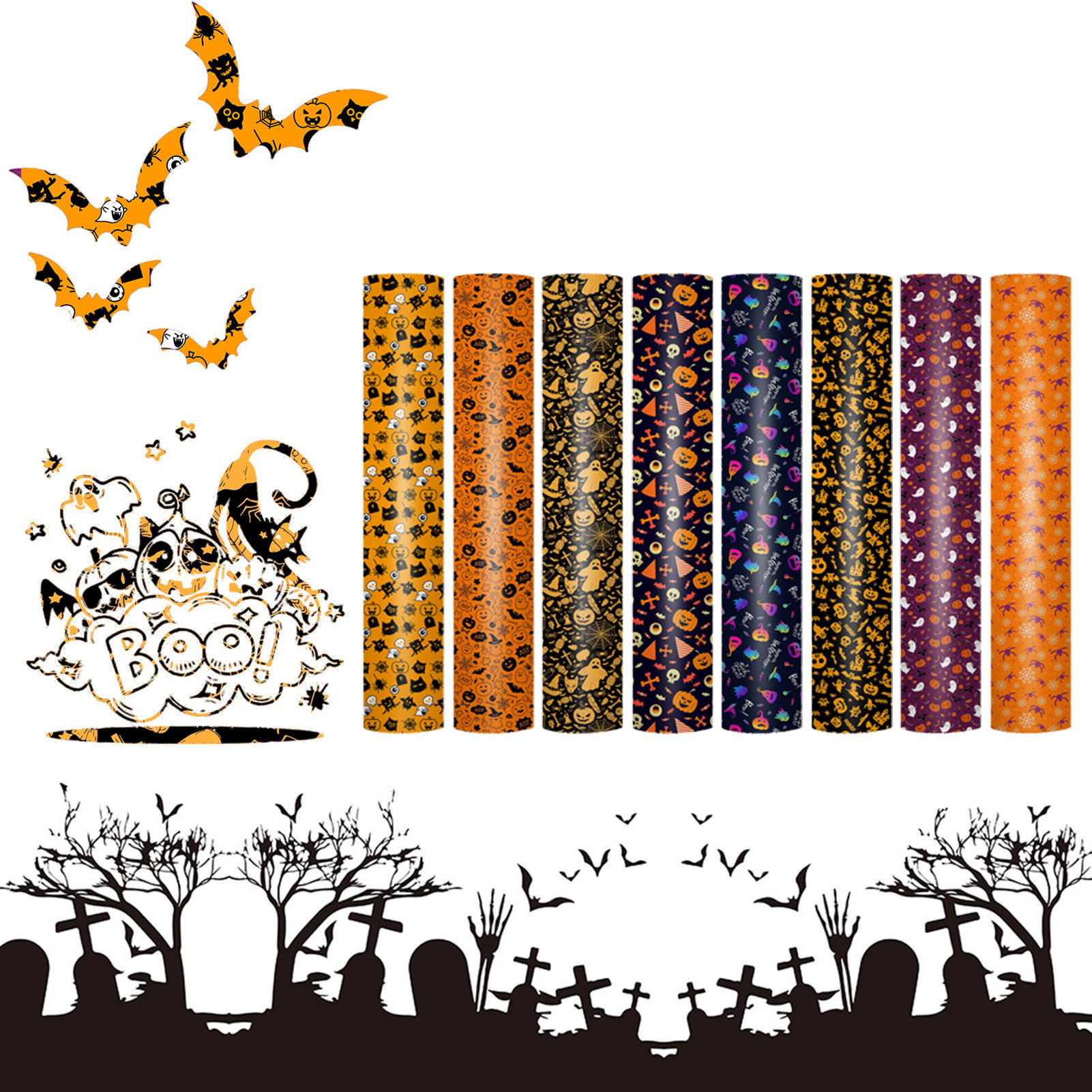 DGROEE 1 Roll Helloween Theme Self Adhesive Vinyl, Removable Adhesive