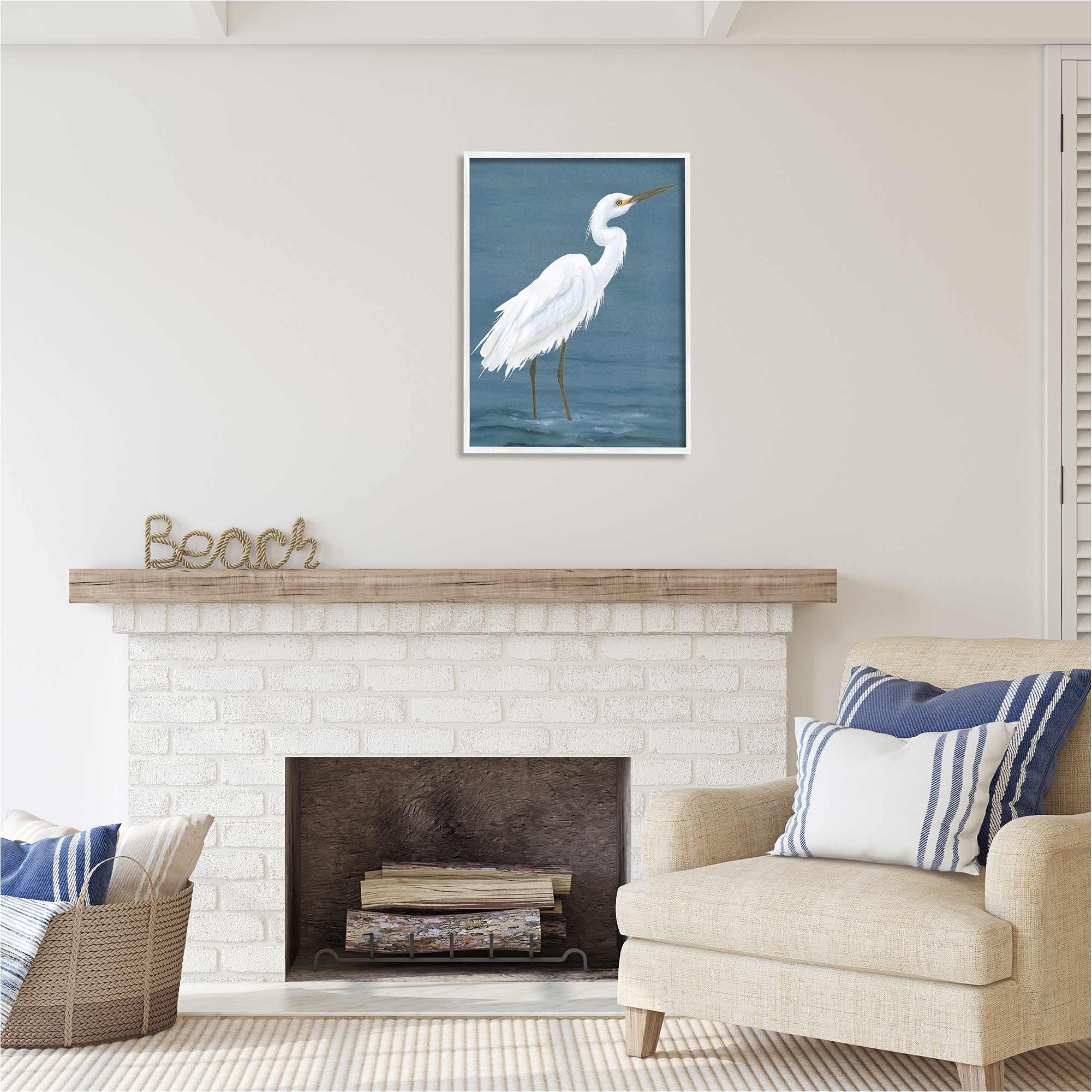 Stupell Industries Egret in Shallow Water Animals & Insects Painting White Framed Art Print Wall Art, 24 x 30