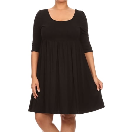 Women s Plus Size 3/4 Sleeves Babydoll Solid Tunic Top Dress