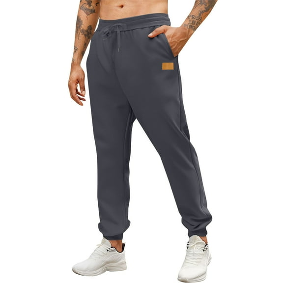 Men's Solid Color Sweatpants Athletic Drawstring Jogger Casual Lounge Pants with Pockets Dark Gray XS