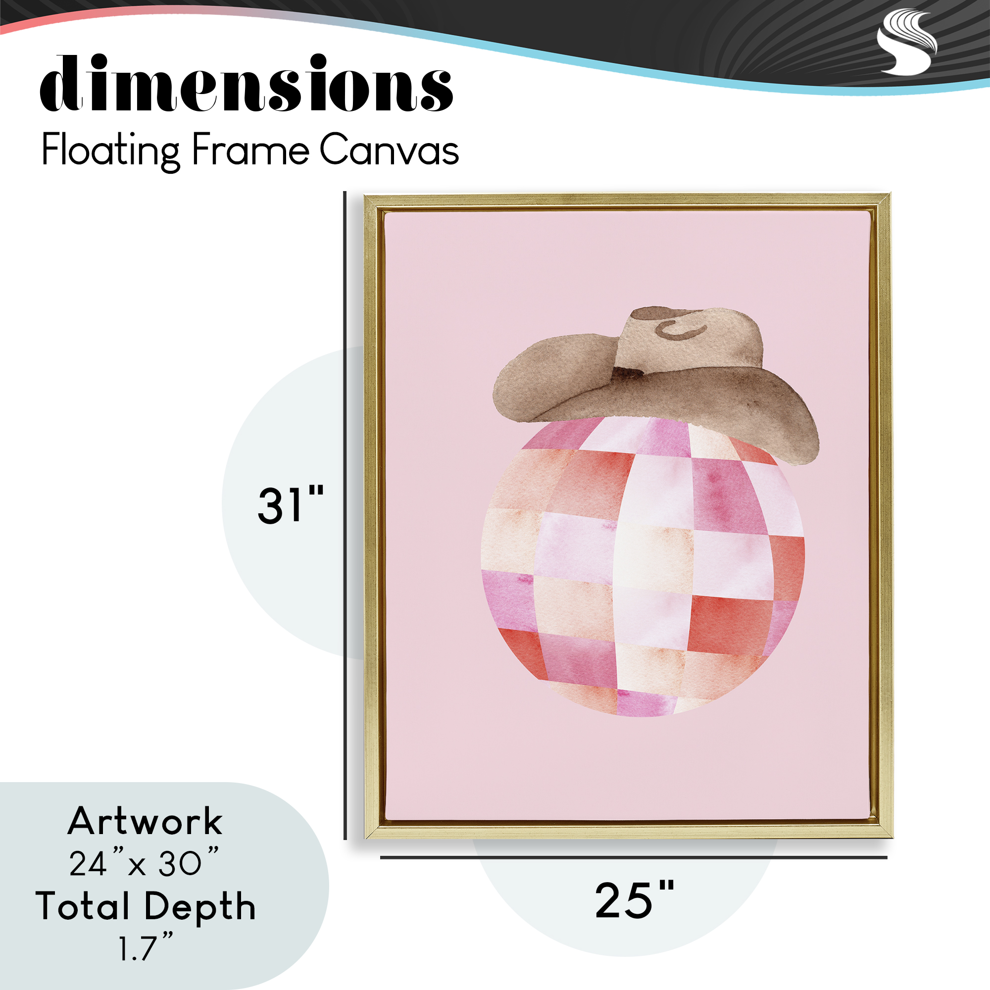 Rosy Disco Cowgirl Hat Gold Framed Floater Canvas Wall Art, design by Nina Jacobs