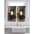 thumbnail image 2 of Tier Curtains 45 Inches Long, Boho Black Window Treatment Curtain Drapes, Brown Modern Stripes Moon Abstract Leaf Window Half Privacy Curtains for Bedroom Bathroom, 42"x45", 2 Panels, 2 of 7