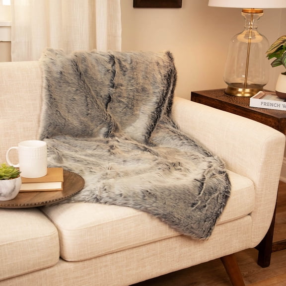 Northlight Plush Dual-Tone Faux Fur Throw Blanket - 50" x 60" - Ash Gray and Cream