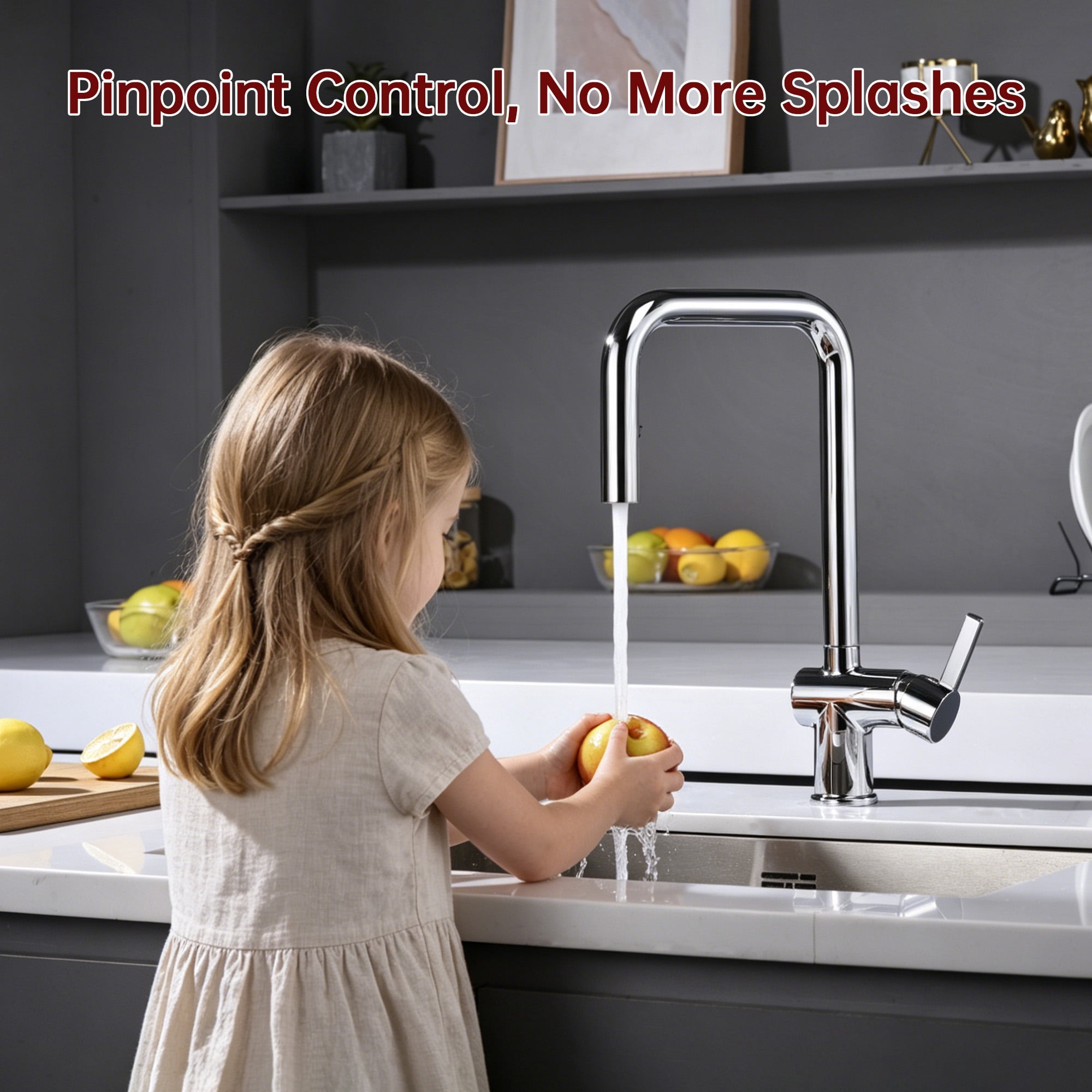 SUMERAIN Pull Down Sprayer Kitchen Faucet with Single Handle, Stainless Steel Lead Free Kitchen Sink Faucet, Chrome Finish