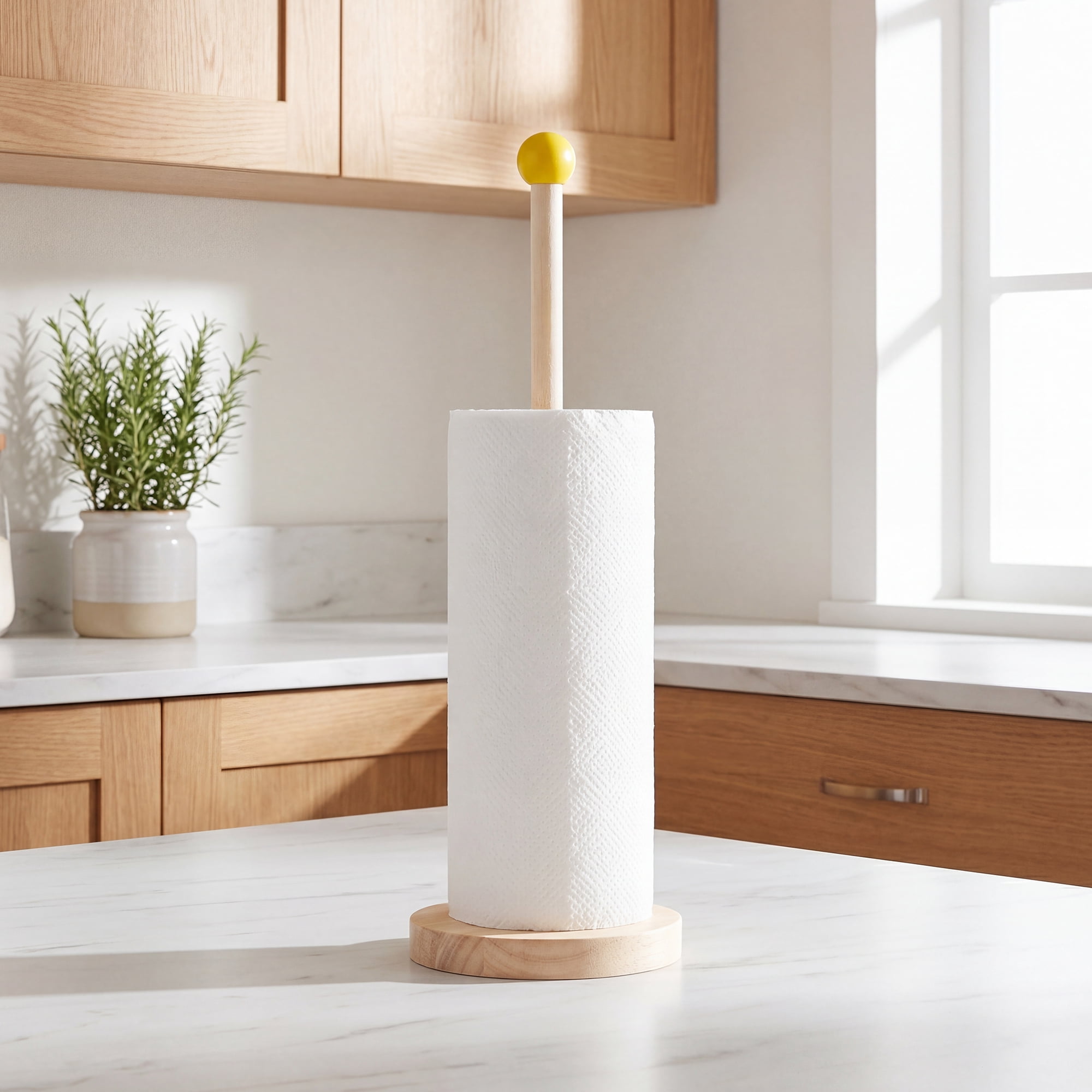 Unique Bargains Paper Towel Holder Wood Kitchen Decor for Bathroom Spheres 10.4x3.1inch