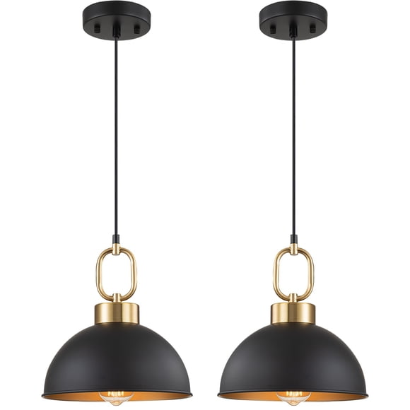 TinHon 2 Pack Black Pendant Lights Kitchen Island, 10'' Farmhouse Industrial Pendant Light Fixtures, Adjustable Height Modern Dome Hanging Light for