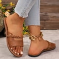 thumbnail image 5 of HomeDM Women's Flat Sandals Summer Comfortable Open Toe Slip On Beach Sandals Casual Travel Slide Sandals, Brown Size 7, 5 of 9