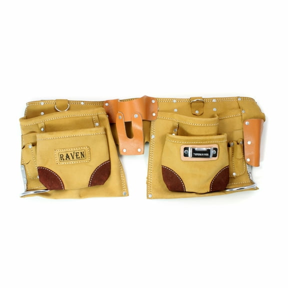 ToolTreaux 9 Pocket Leather Tool Belt Large Hammer Drill Tool Pouch  - Tan