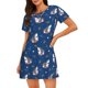 thumbnail image 1 of Balery Cute Shark Camisón de manga corta con cuello redondo para mujer, cómodo y elegante., 1 of 6