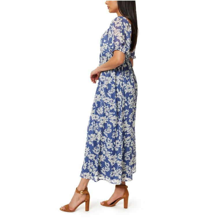 Juniors' WallFlower Pleated Bodice Puff Sleeve Maxi Dress Color: Gray Blue  Blooms Size: X LARGE - Walmart.com