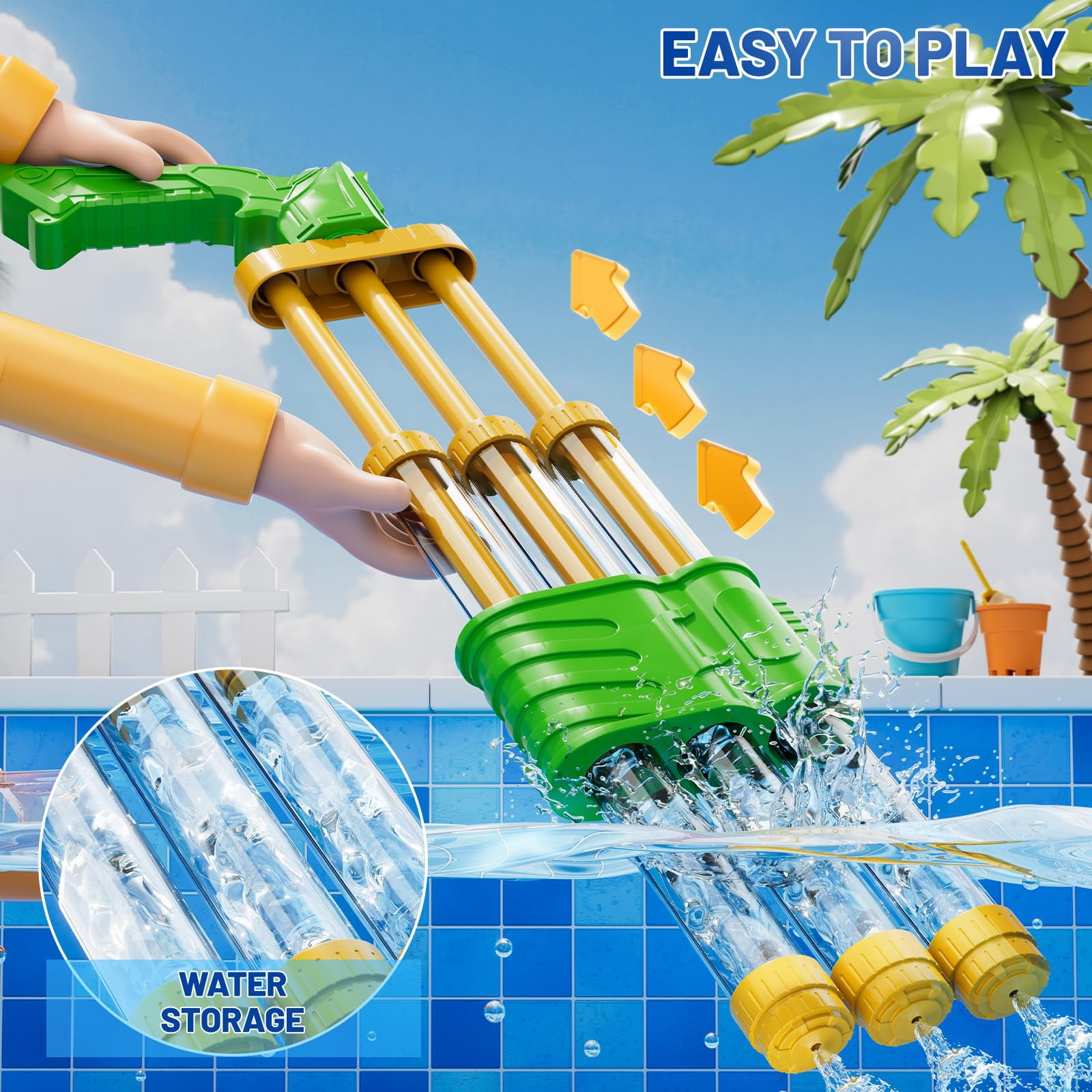 4 Packs 3 Nozzles Water Blaster Pool Toys