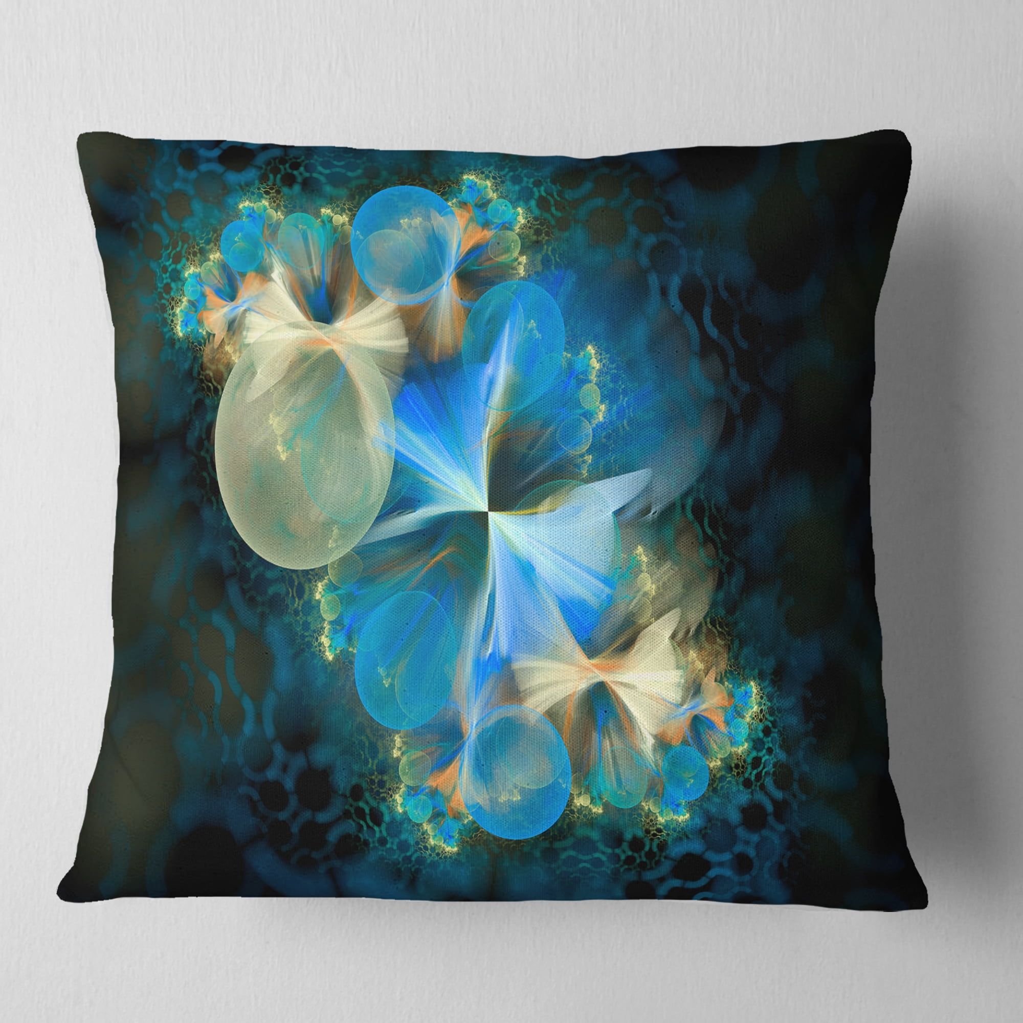 Designart Fractal 3D Blue Bubbles - Contemporary Throw Pillow - 16x16