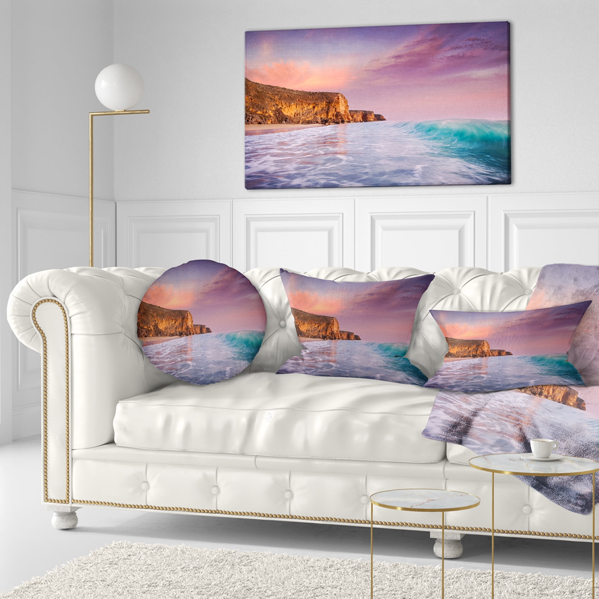 Designart Beautiful Paradise Sunset - Seascape Throw Pillow - 12x20
