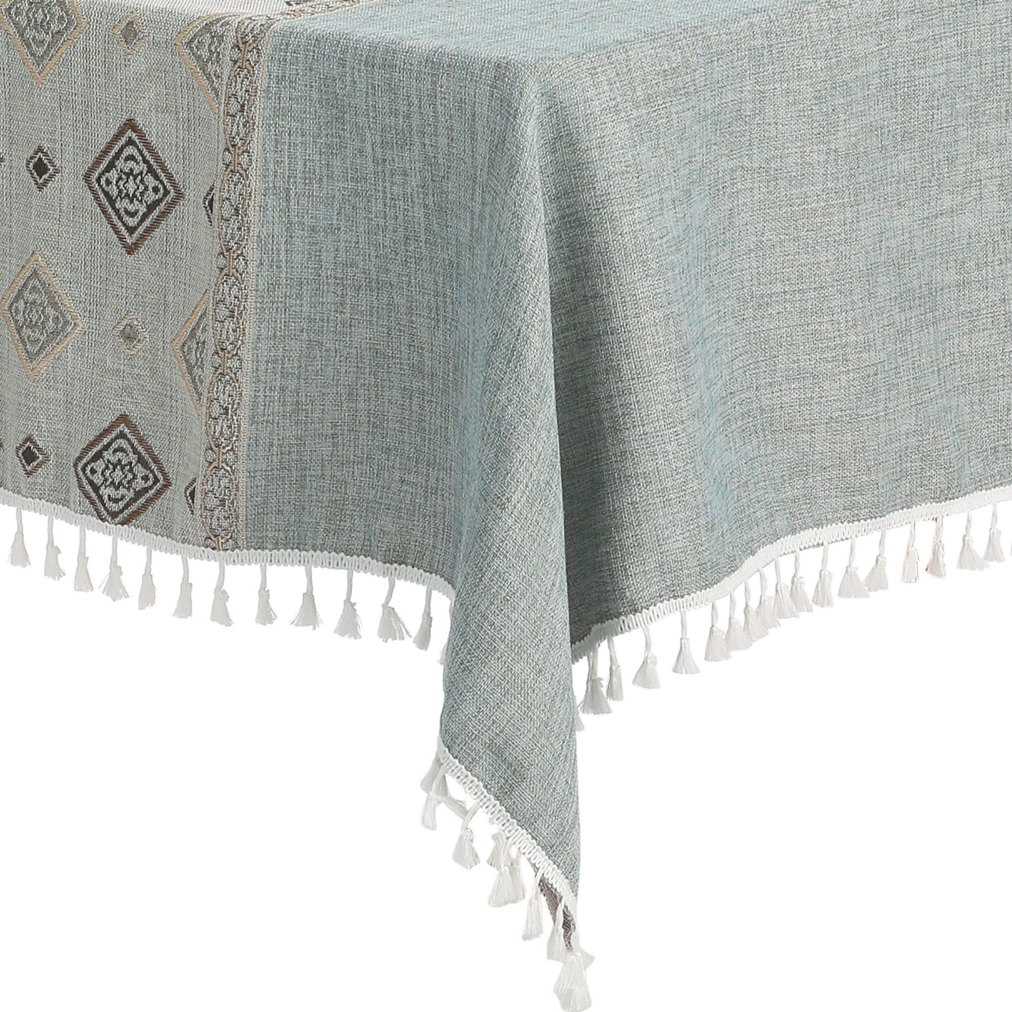 Unique Bargains Rustic Tablecloth Cotton Linen Waterproof Table Cover with Tassels, Checkered Green 55"x71"