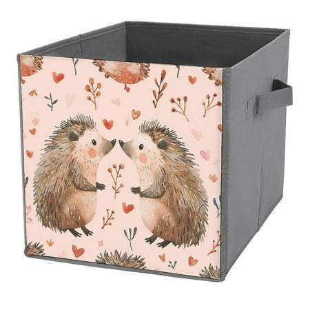

ZHANGS Heartwarming Hedgehog Love 123 Cube Storage Box With Handle Collapsible Storage Bins Portable Open Home Storage Bins Closet Organizers Box For Books Toys Clothes Or Toys