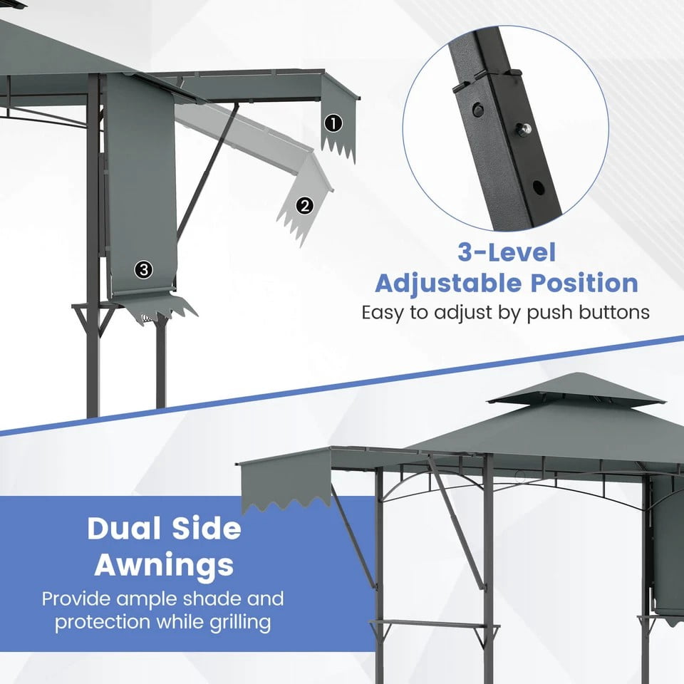 Harmijoy 13' x 5' Grill Gazebo with Dual Side Awnings 2 Shelves 7 Hooks Adjustable Shadow