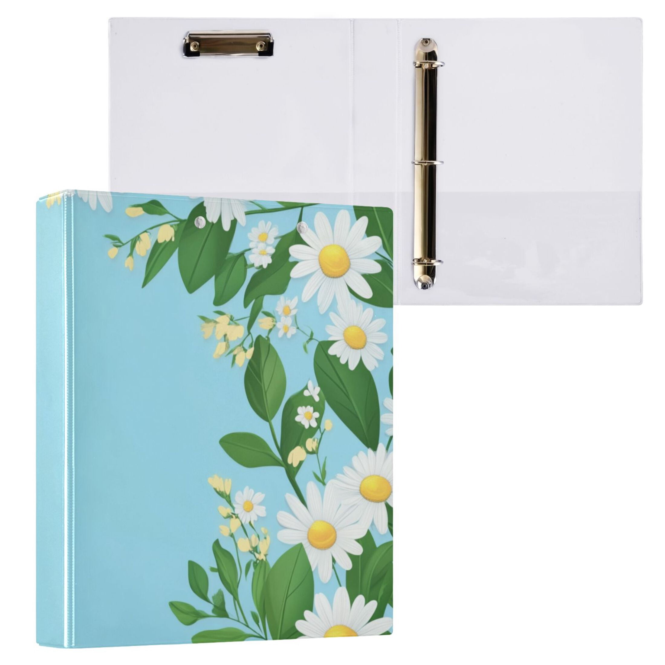 Spring Flowers 3 Ring Binders 1.5 inch Hardcover File Folders with Interior Pockets A4 Size Organizer for School Office Hospital
