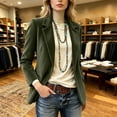 thumbnail image 6 of Women's Solid Color Corduroy Lapel Blazer Single Button Long Sleeve Outerwear Dual Flap Side Pockets Vertical Ribbed Texture Multi Neutral Shades for Street Outfits Casual Shopping Trips Army Green S, 6 of 9