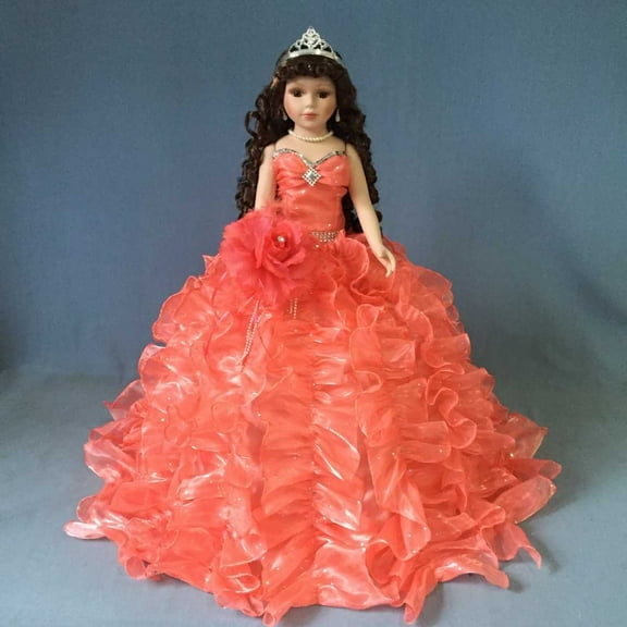 Jmisa 24" Umbrella Porcelain Dolls Quince Anos Coral