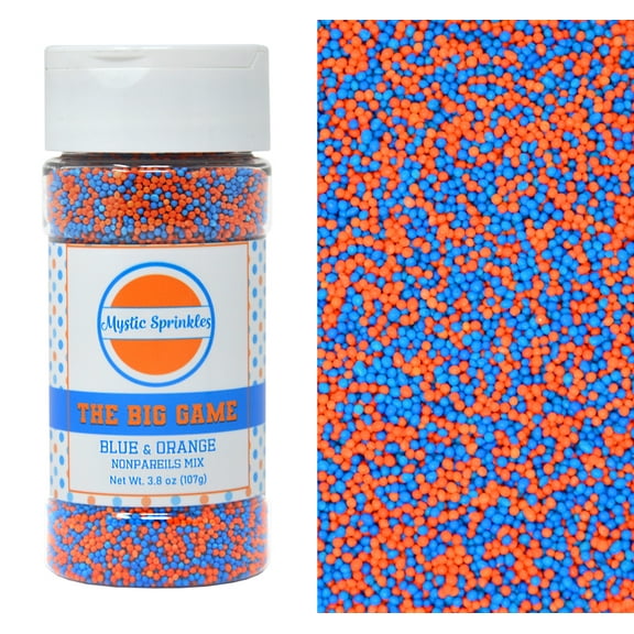 Mystic Sprinkles The Big Game: Blue & Orange Nonpareil Mix 3.8 oz Bottle