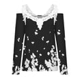 thumbnail image 4 of Dyegold Off Shoulder Long Sleeve Tops For Women Fashion Fall 2023 Shirts Dressy Casual V Neck Lace Reim Floral Print Blosues, 4 of 5