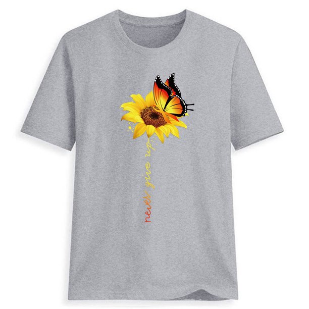Butterfly Sunflower Camiseta de manga corta con estampado de girasol MABOTO Gris L