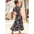 thumbnail image 3 of LASCANA Women's Printed Puff Sleeve Maxi Dress Smocking, 3 of 6