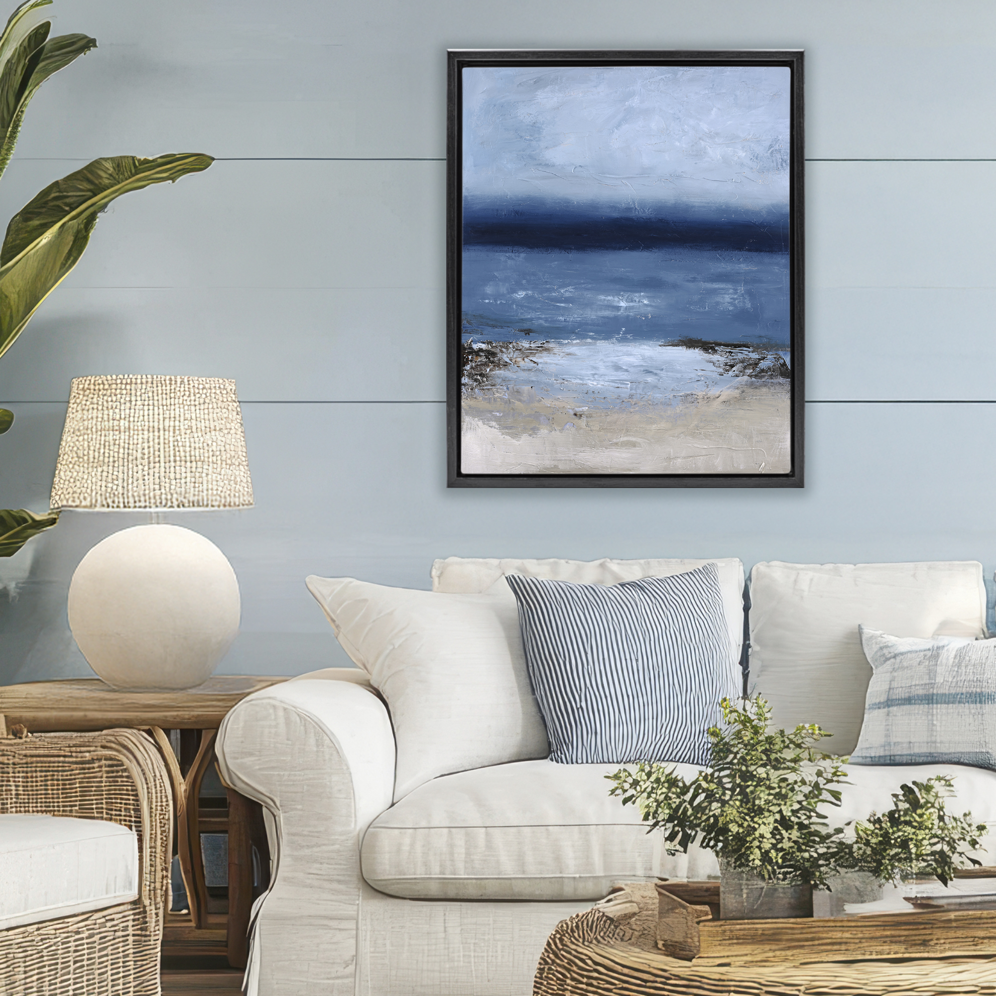Endless Sea Moods Black Framed Floater Canvas Wall Art, design by Design Fabrikken