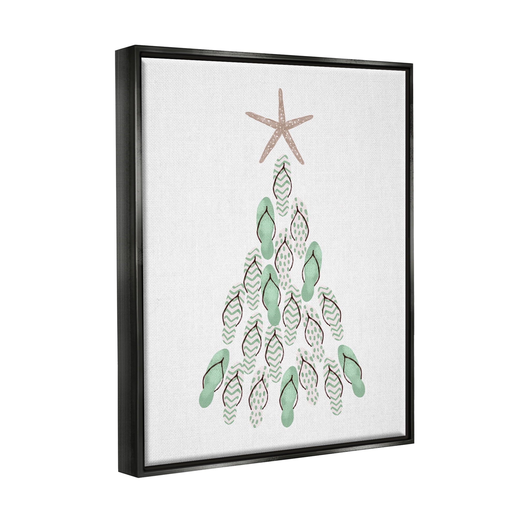Stupell Industries Flip Flop Beachy Christmas Tree Holiday Painting Black Floater Framed Art Print Wall Art