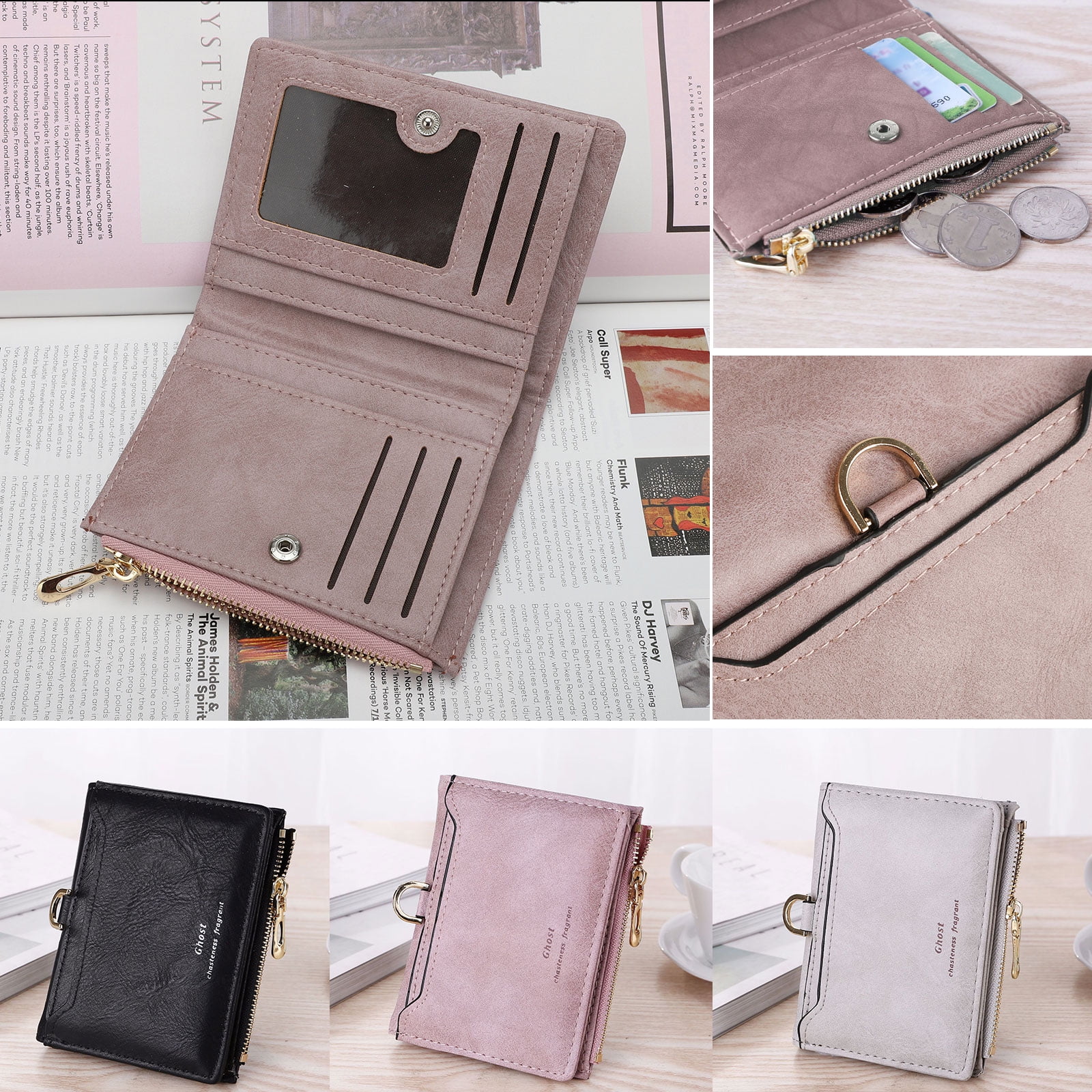 Gift box for women Cash envelope wallet 6 ring key holder Leather wallet womens Key chains for women Pink leather set  Slim leather wallet