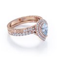thumbnail image 3 of JeenMata Victorian Filigree - 1.35 Carat Pear Cut Created Blue Aquamarine and Moissanite - Pave Dual Cluster Wedding Ring Set - 18K Rose Gold Plating over Silver, 3 of 6