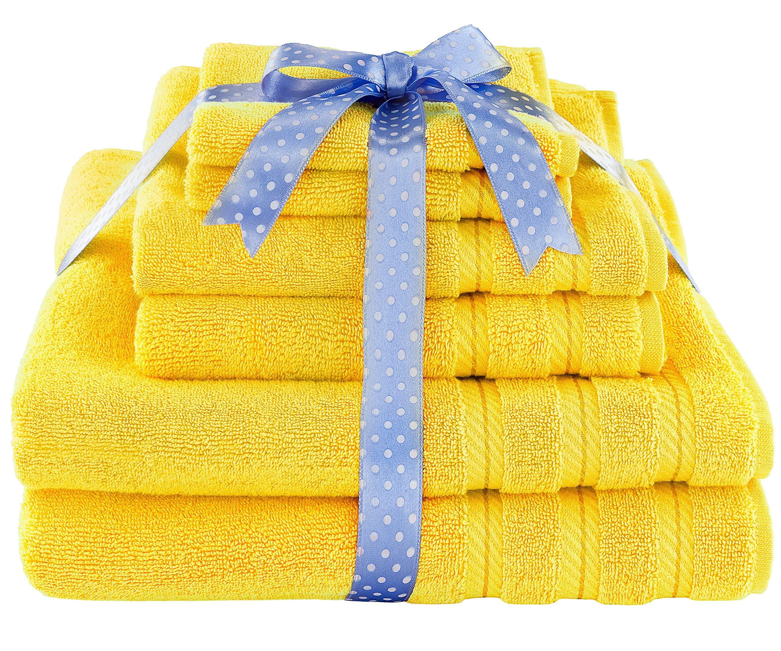 Yellow Towels for Bathroom, Luxury 6PCS Gift Set, 100% Cotton | Thick |  Soft | Quick Dry, 2 Large Bath Towels 30 × 56, 2 Hand Towels 18 × 28, 2